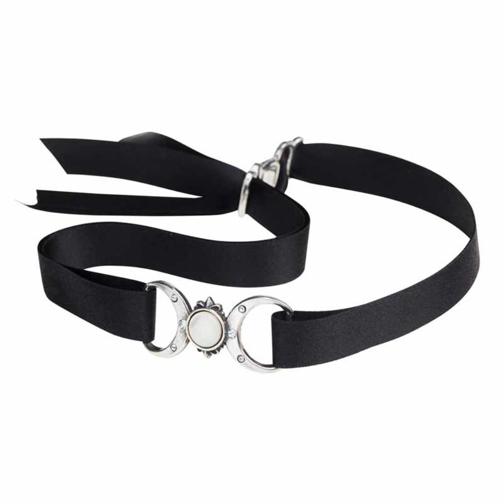 Alchemy Gothic Triple Goddess Black Velvet Band Wiccan Moon Phases Choker